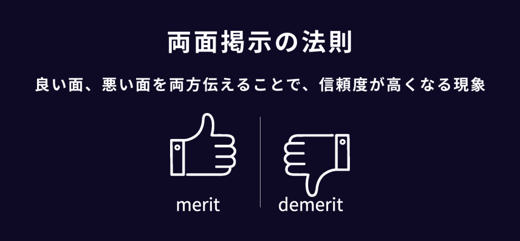 心理学のユーザー行動を活用したUI/UXテクニック　メリットだけでなくデメリットを提示する|両面掲示の法則