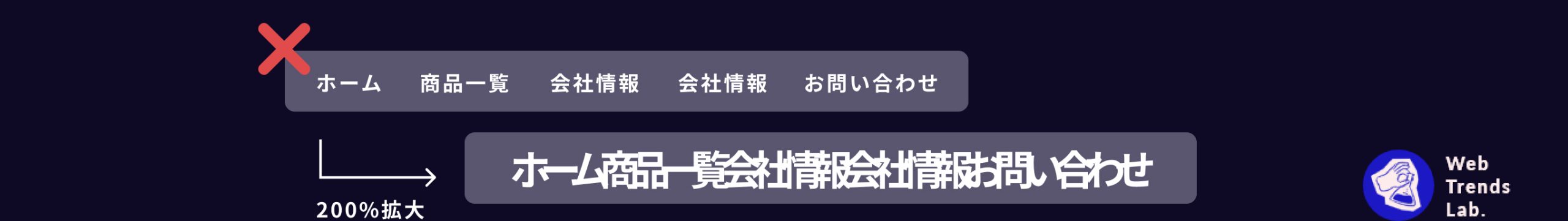 コンテンツを拡大したときに文字が重なったり見切れないようにするの説明図